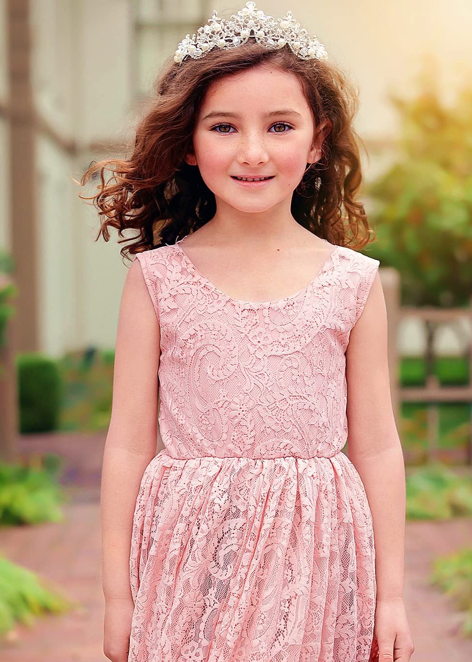 2Bunnies Flower Girl Dress Paisley All Lace Sleeveless Maxi (Dusty Pink) - 2BUNNIES