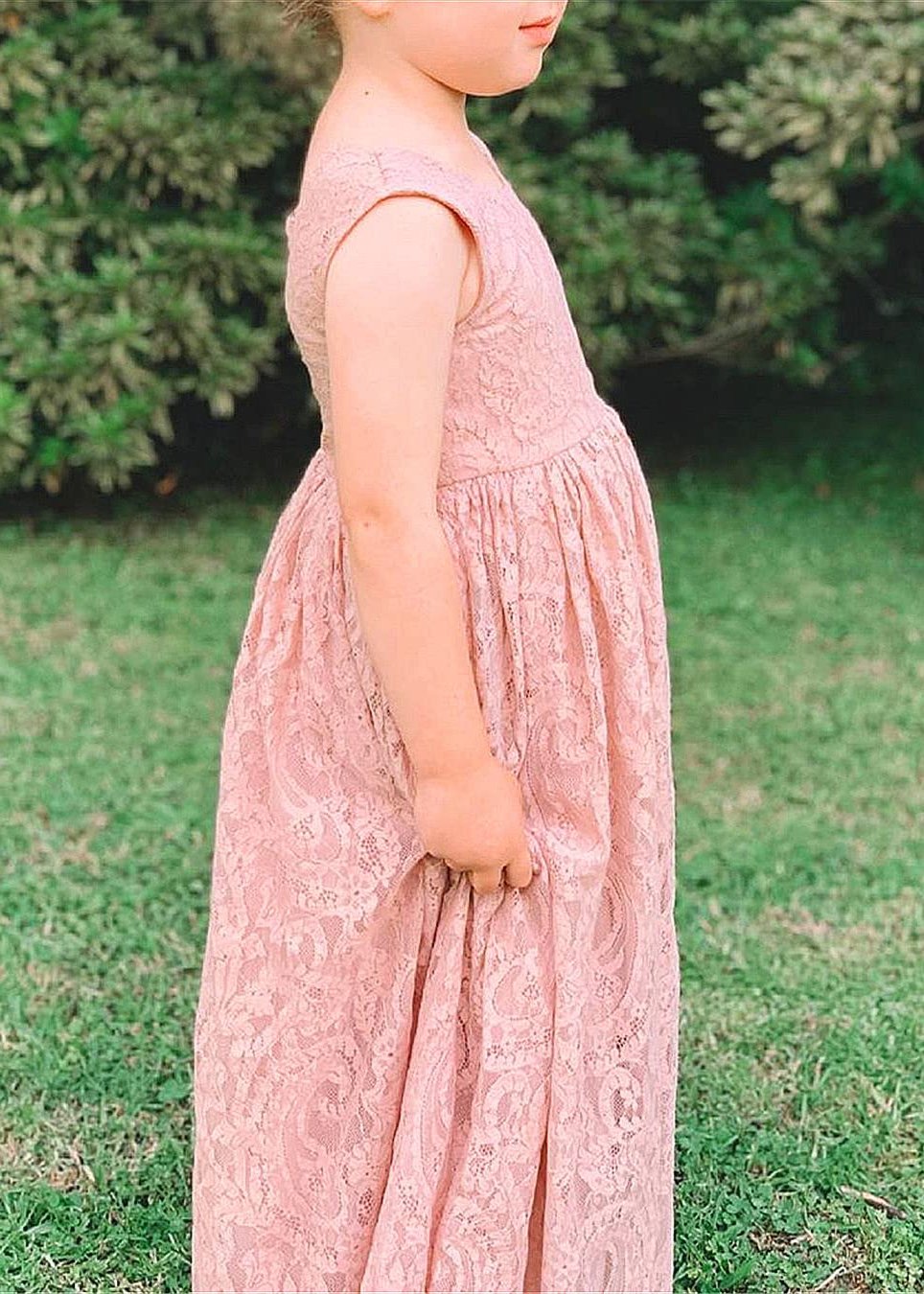 2Bunnies Flower Girl Dress Paisley All Lace Sleeveless Maxi (Dusty Pink) - 2BUNNIES