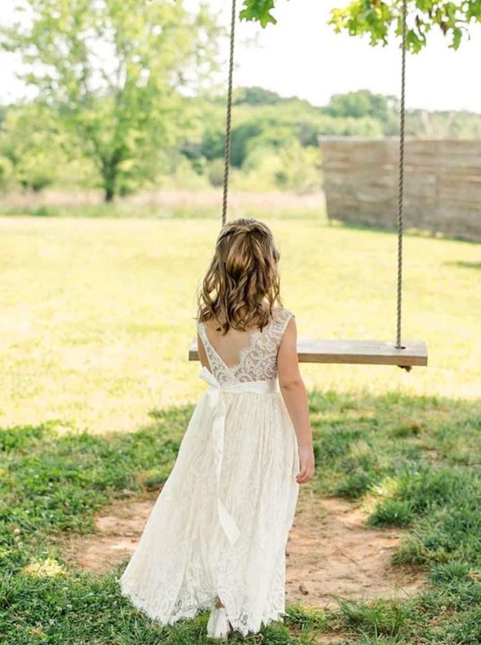 2Bunnies Flower Girl Dress Paisley All Lace Sleeveless Maxi (Ivory) - 2BUNNIES