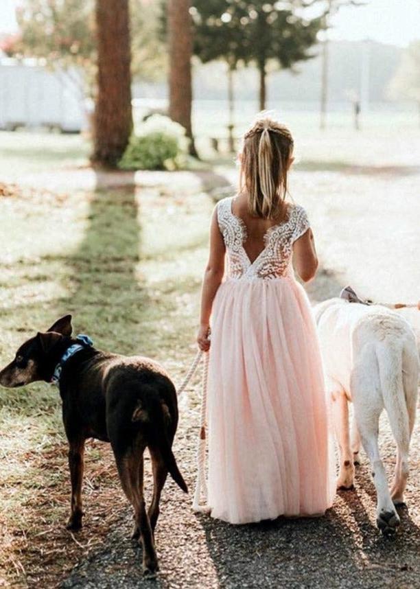 Peony Lace Flower Girl Dress in Pink