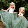 2Bunnies Flower Girl Dress Peony Lace Back A-Line Sleeveless Straight Tulle Maxi (Sage) - 2BUNNIES