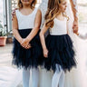 2Bunnies Flower Girl Dress Peony Lace Back A-Line Sleeveless Tiered Tulle Short (Navy Blue) - 2BUNNIES