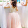 2Bunnies Flower Girl Dress Rose Lace Back A-Line Sleeveless Straight Tulle Maxi (Pink) - 2BUNNIES