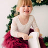 2Bunnies Flower Girl Dress Rose Lace Back A-Line Long Sleeve Tiered Tulle Knee (Burgundy) - 2BUNNIES