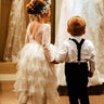 2Bunnies Flower Girl Dress Peony Lace Back A-Line Long Sleeve Tiered Tulle Maxi (White) - 2BUNNIES