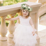 2Bunnies Flower Girl Dress Peony Lace Back A-Line Sleeveless Tiered Tulle Maxi (white) - 2BUNNIES